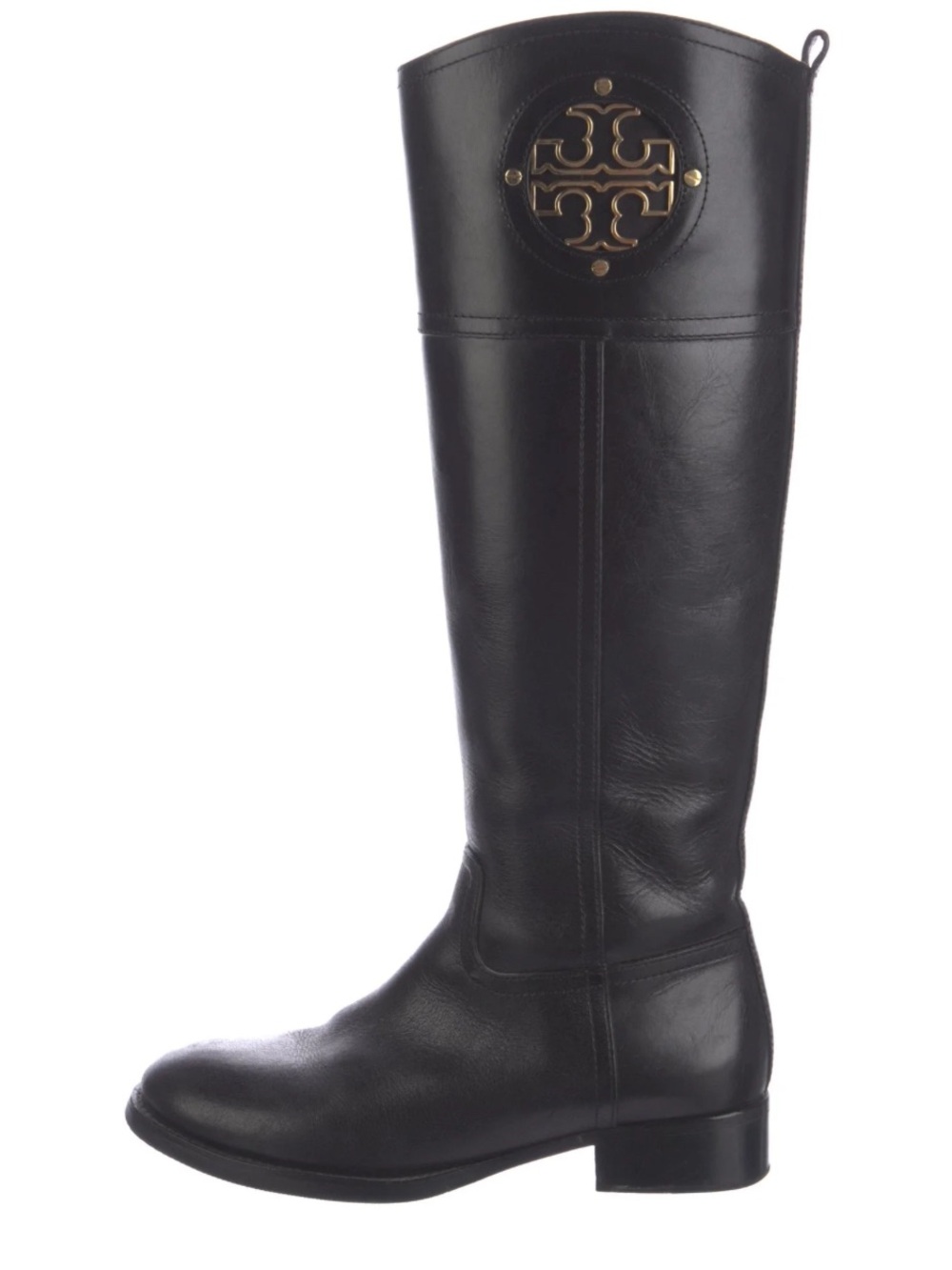Tory Burch Black Leather Over-the-Knee Logo Medallion Boot